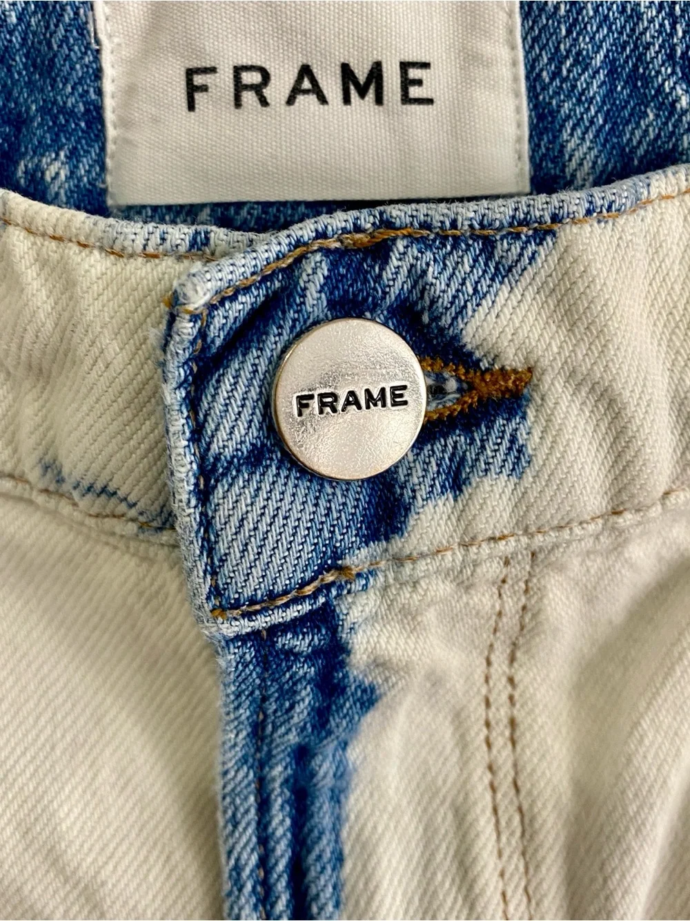 FRAME Le Ultra Baggy Short in Baltic Splash Bleach Dye Denim